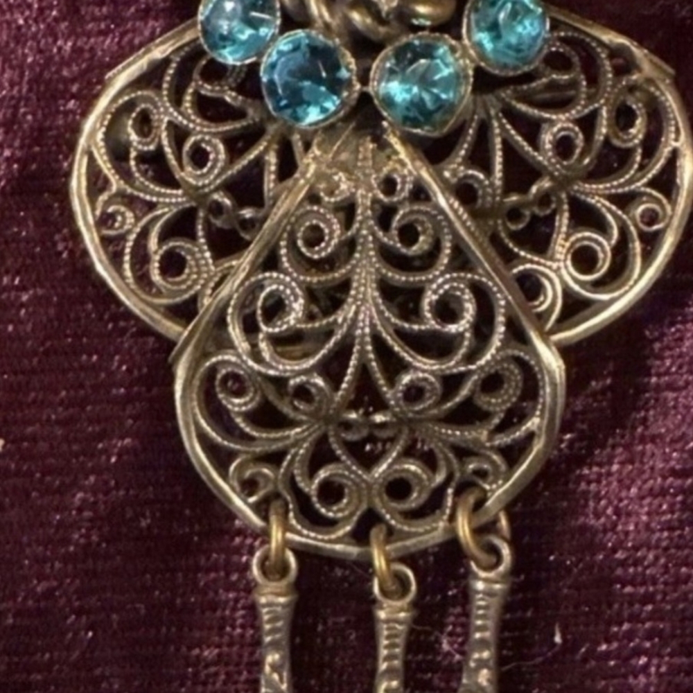 Intricate Gold and Blue Filigree Brooch ** NATALIE **